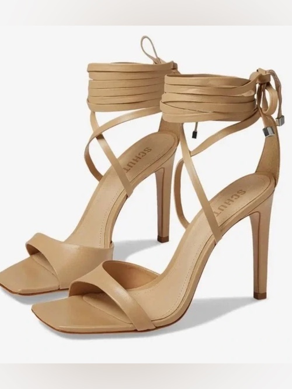 SCHUTZ Bryce Nappa Elegant Ankle-Tie Heels - Light Nude